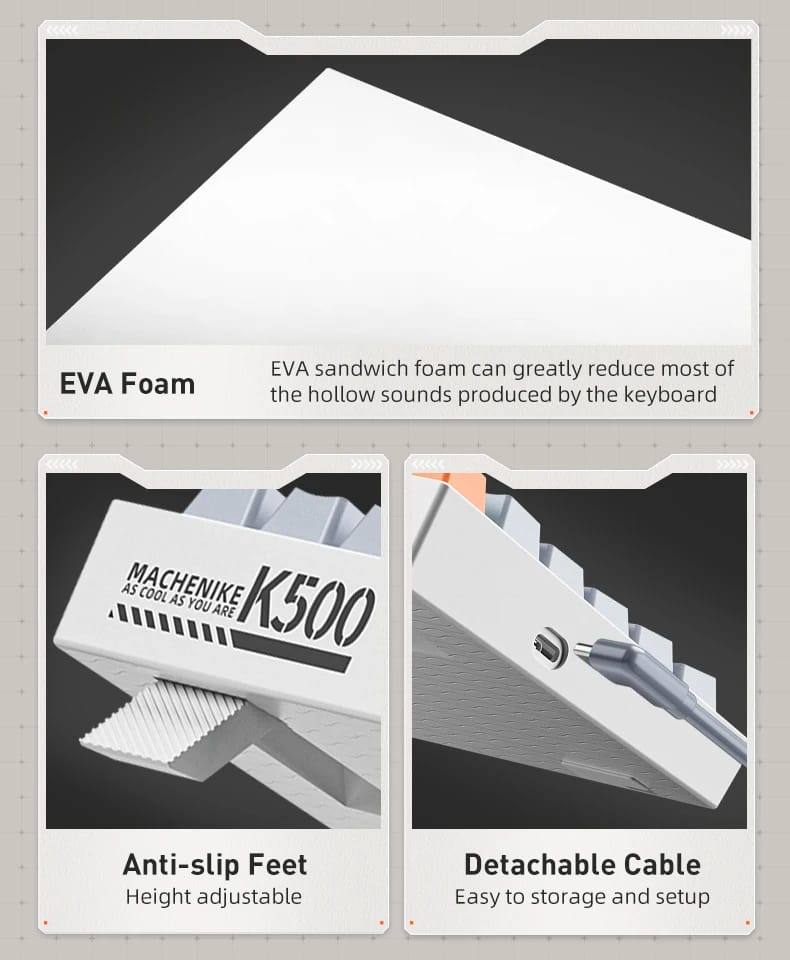 Machenike K500A-B84 Teclado Mecânico 75% TKL Hot-Swappable Wired Gaming Keyboard 6-Color Backlit 84 Teclas Para PC Gamers Laptop