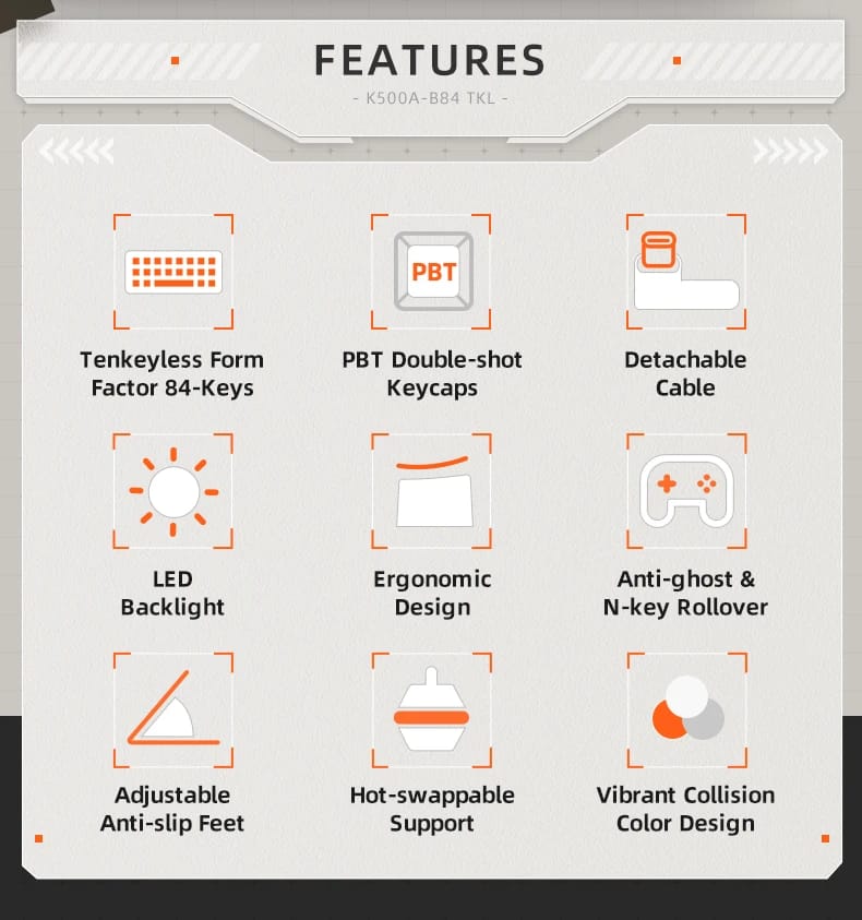 Machenike K500A-B84 Teclado Mecânico 75% TKL Hot-Swappable Wired Gaming Keyboard 6-Color Backlit 84 Teclas Para PC Gamers Laptop