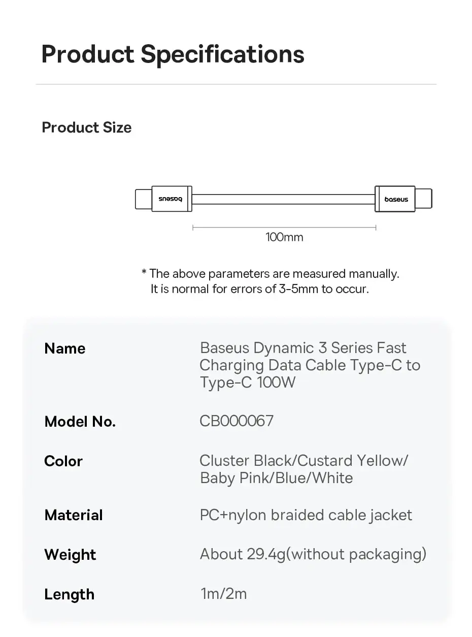 Baseus 100w tipo c para cabo usb c para iphone 16 15 cabo de carregamento rápido para macbook ipad samsung xiaomi fio usb c rápido
